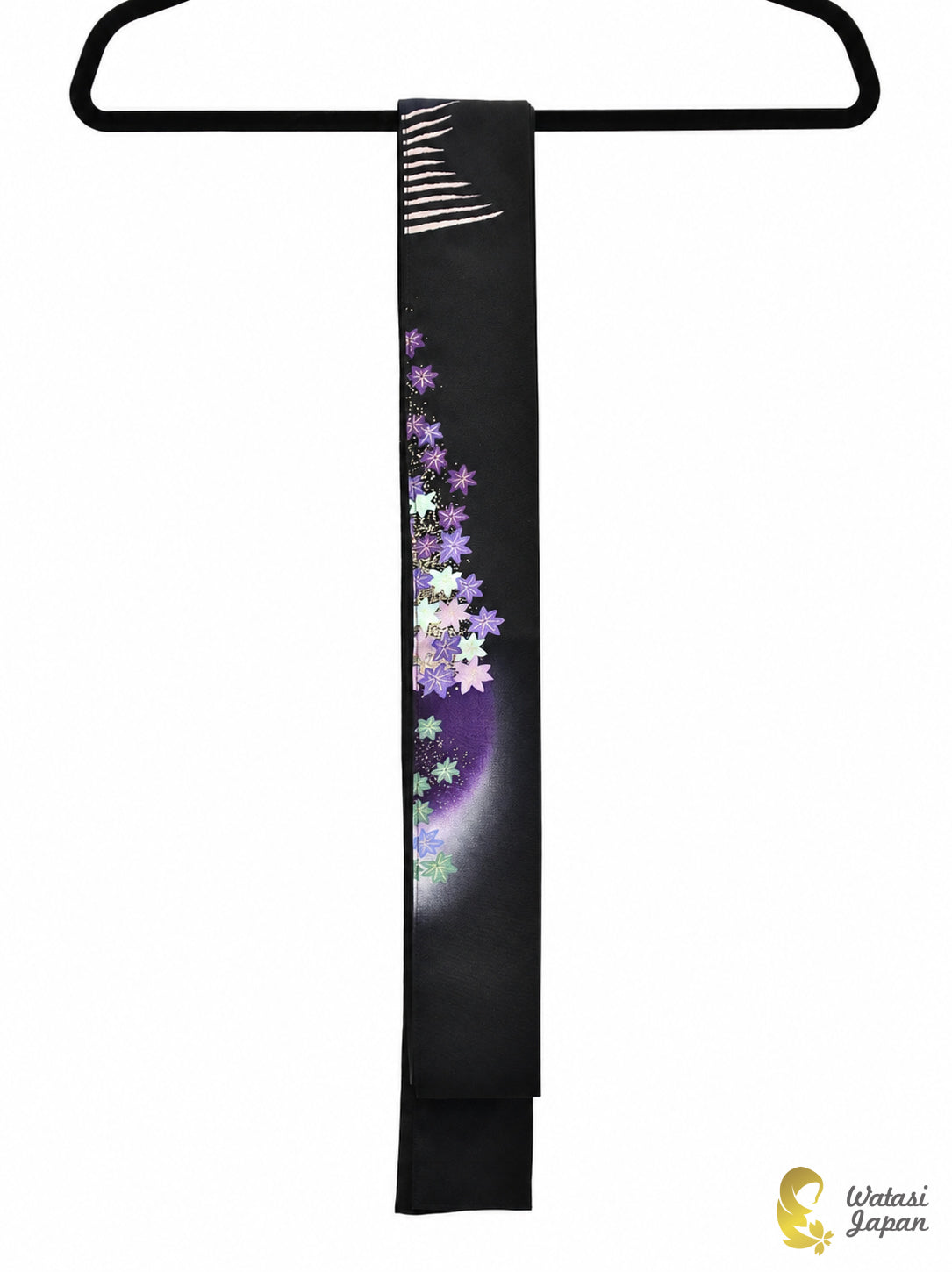 Kimono Abaya — Black Crane, Sakura & Maple | Open Abaya & Sash