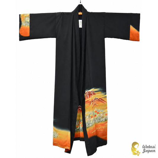 Kimono Abaya — Black Mount Fuji Sunset | Open Abaya