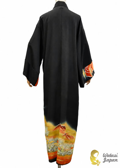 Kimono Abaya — Black Mount Fuji Sunset | Open Abaya