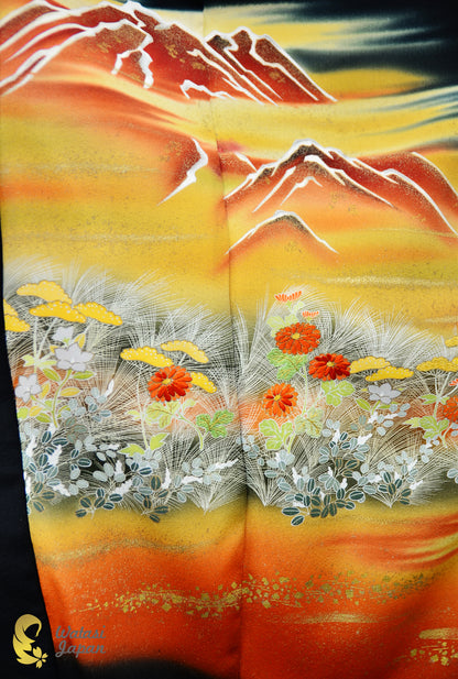 Kimono Abaya — Black Mount Fuji Sunset | Open Abaya