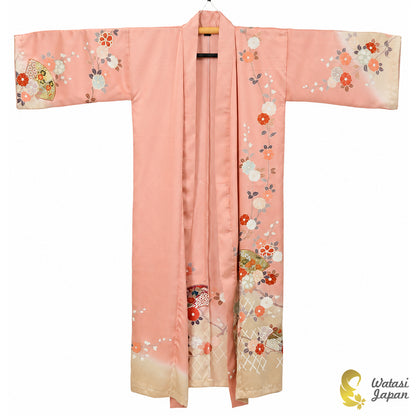 Kimono Abaya — Salmon Pink Tsubaki & Sensu | Open Abaya