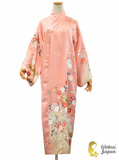 Kimono Abaya — Salmon Pink Tsubaki & Sensu | Open Abaya