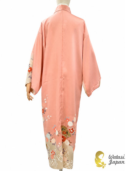 Kimono Abaya — Salmon Pink Tsubaki & Sensu | Open Abaya