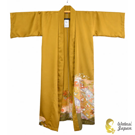 Kimono Abaya — Antique Gold Sensu & Floral | Open Abaya