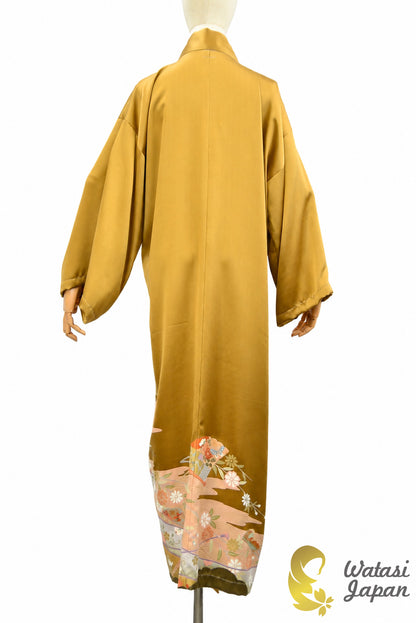 Kimono Abaya — Antique Gold Sensu & Floral | Open Abaya