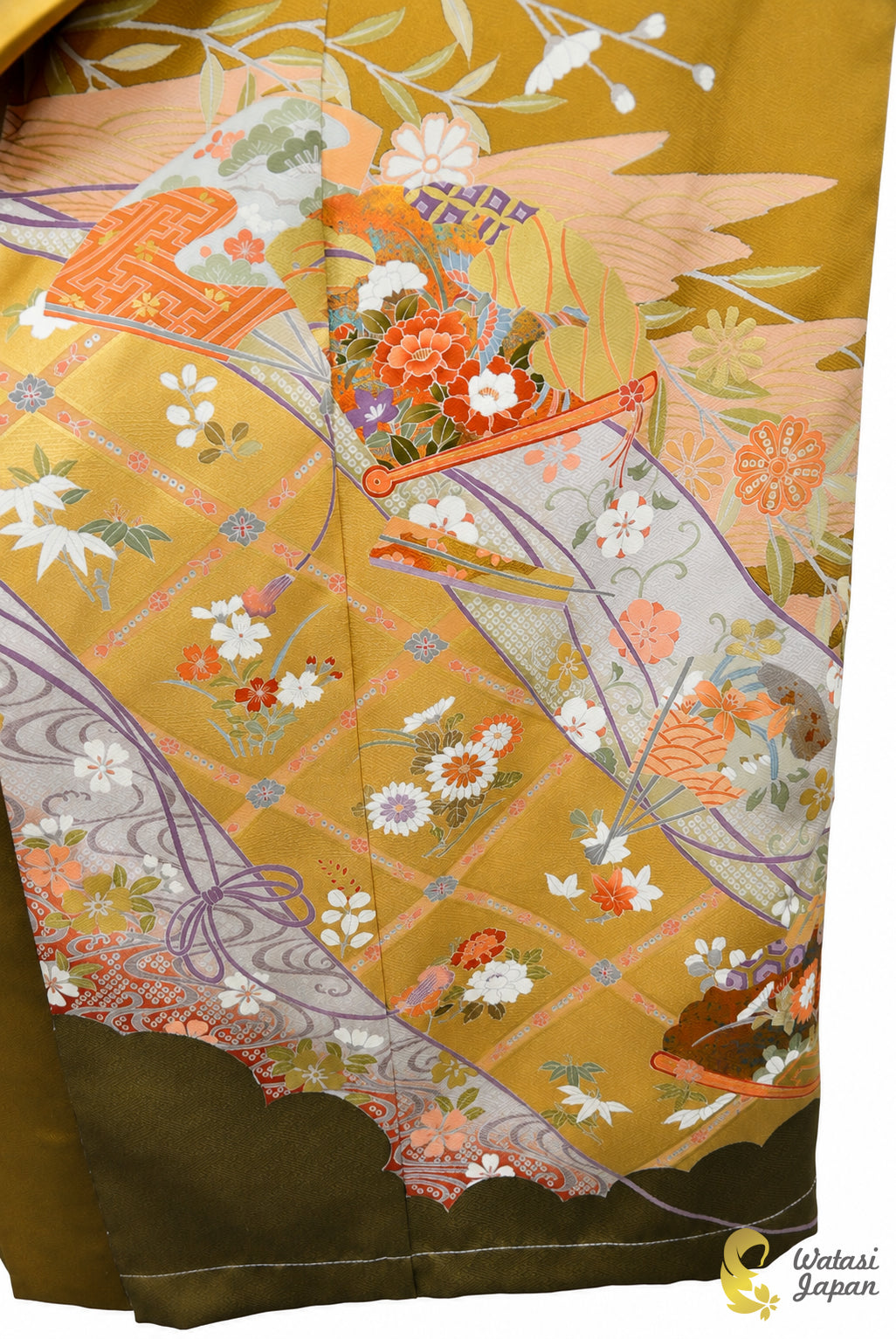 Kimono Abaya — Antique Gold Sensu & Floral | Open Abaya