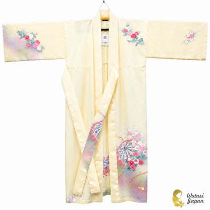 Kimono Abaya — Cream Wagasa & Floral | Wrap Abaya