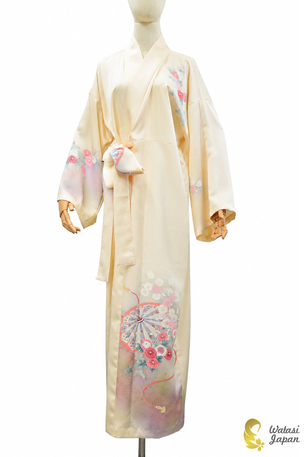 Kimono Abaya — Cream Wagasa & Floral | Wrap Abaya