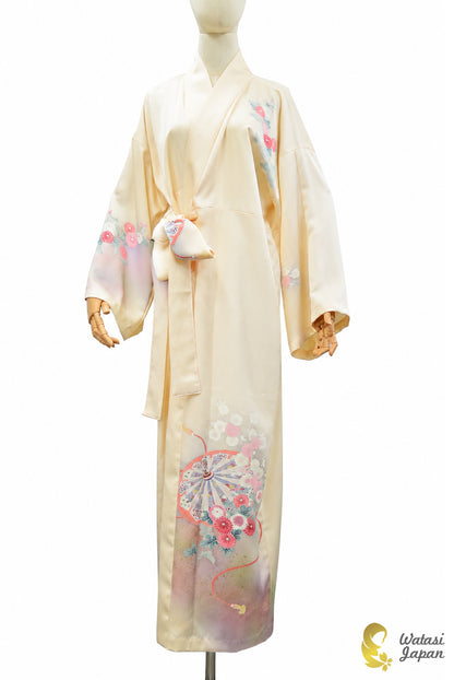 Kimono Abaya — Cream Wagasa & Floral | Wrap Abaya
