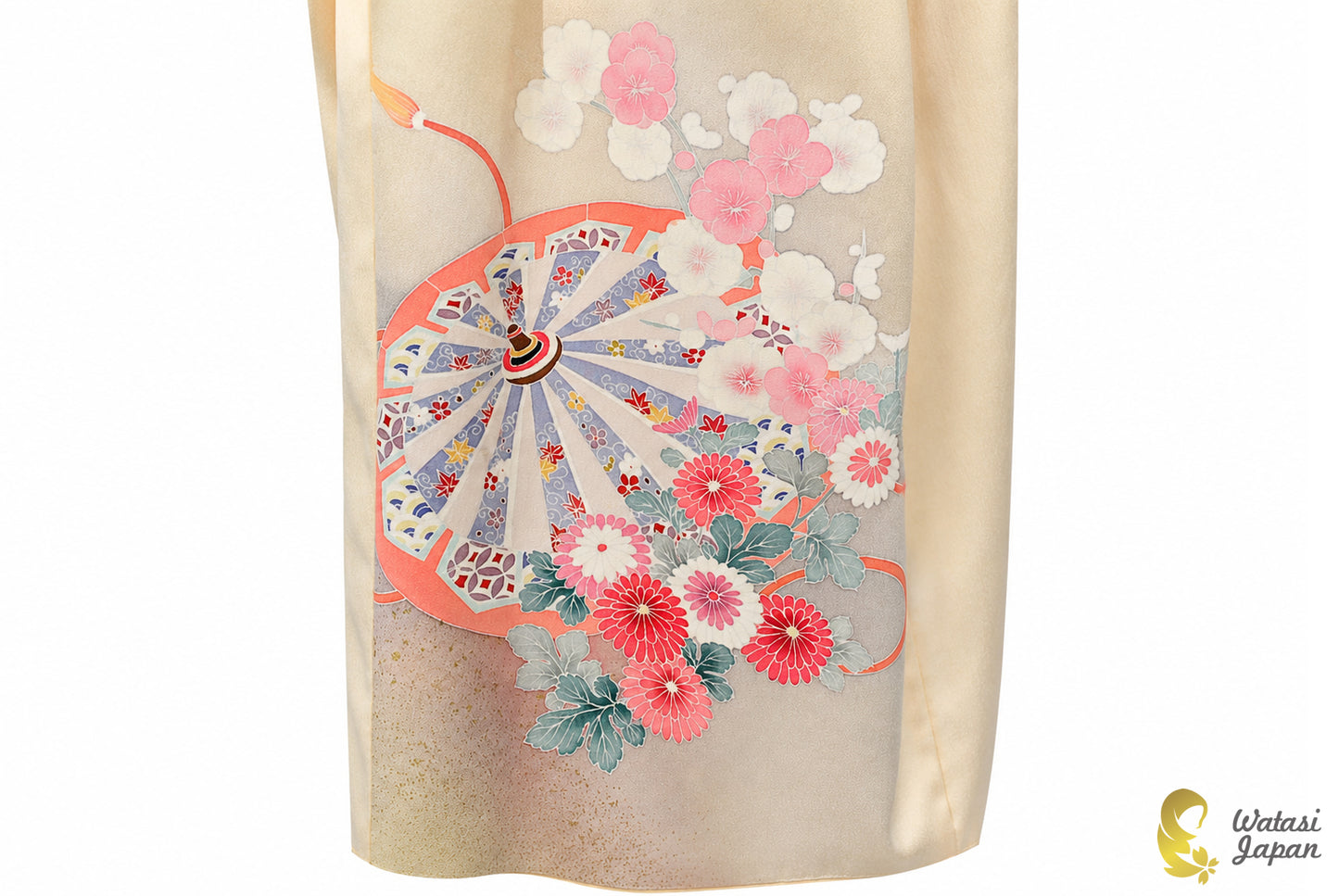 Kimono Abaya — Cream Wagasa & Floral | Wrap Abaya