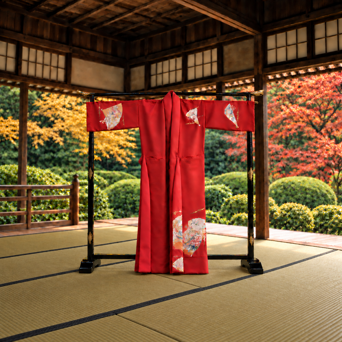 Kimono Abaya — Crimson Sensu & Peony | Wrap Abaya