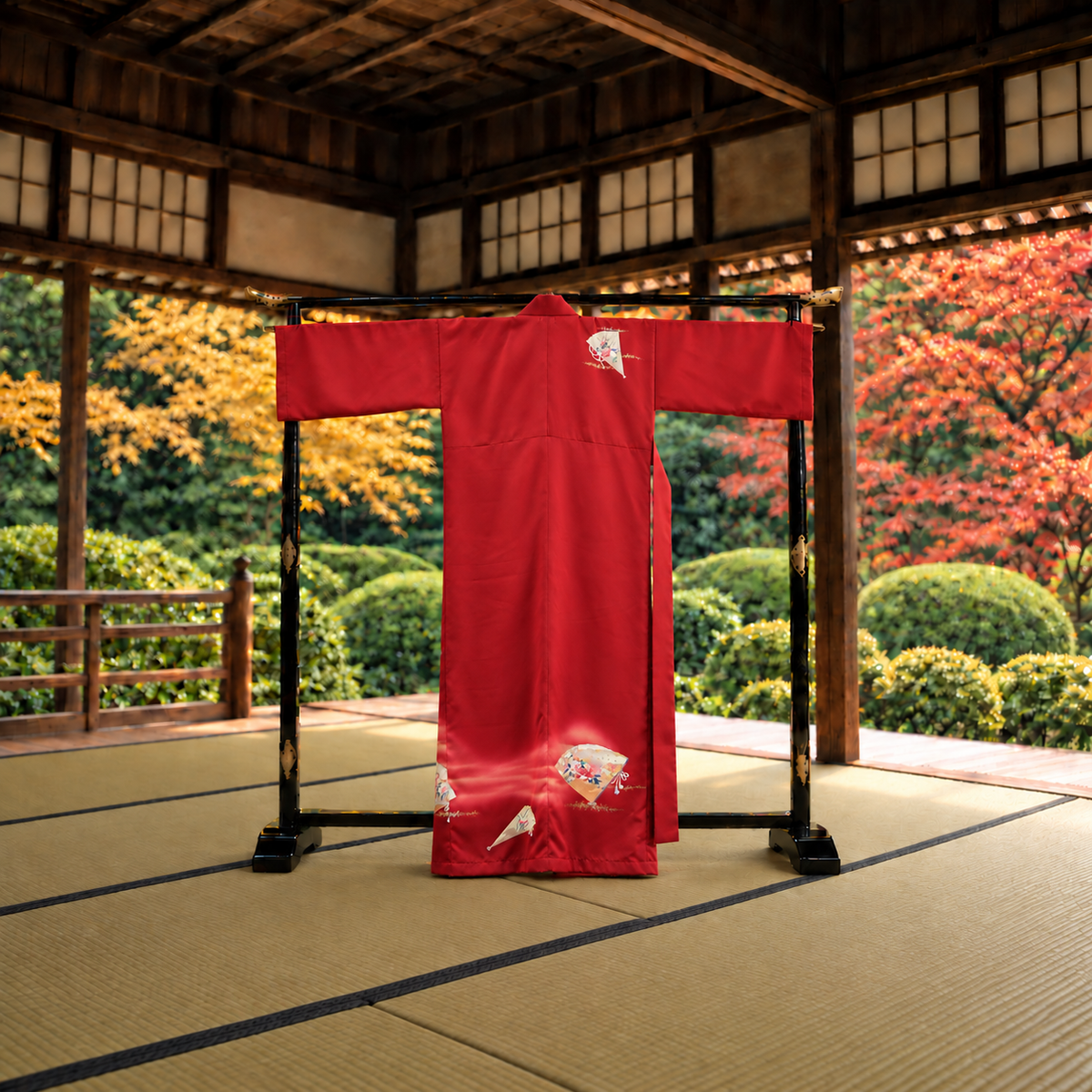 Kimono Abaya — Crimson Sensu & Peony | Wrap Abaya