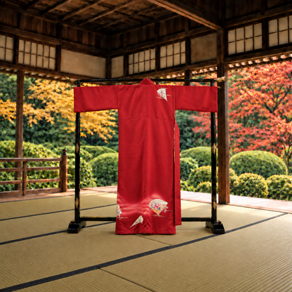 Kimono Abaya — Crimson Sensu & Peony | Wrap Abaya