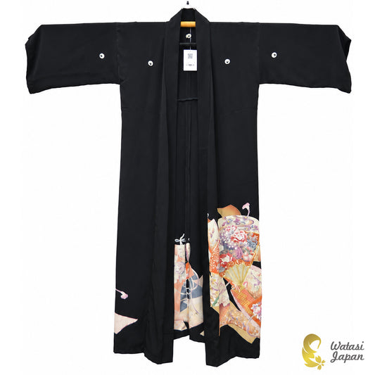 Kimono Abaya — Black Sensu & Peony | Open Abaya & Sash