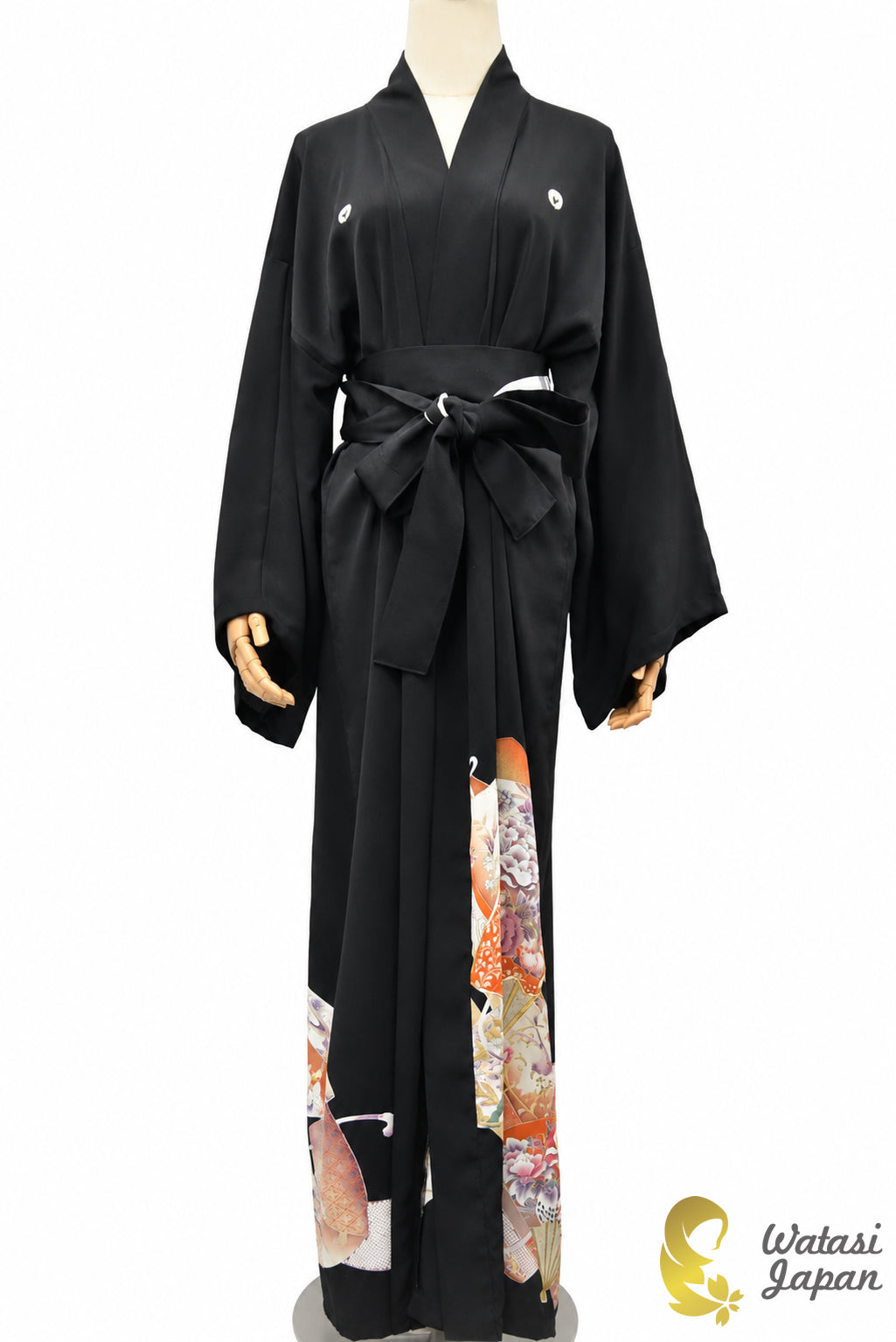 Kimono Abaya — Black Sensu & Peony | Open Abaya & Sash