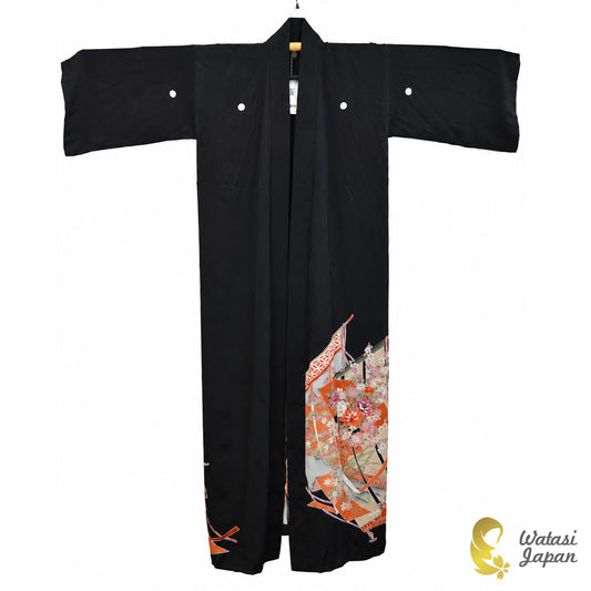 Kimono Abaya — Black Goshoguruma | Open Abaya & Sash