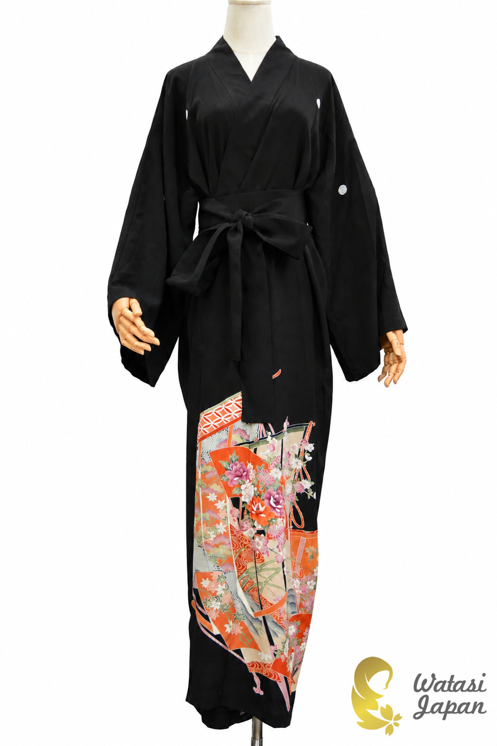 Kimono Abaya — Black Goshoguruma | Open Abaya & Sash