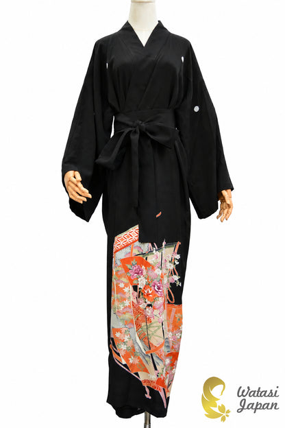 Kimono Abaya — Black Goshoguruma | Open Abaya & Sash