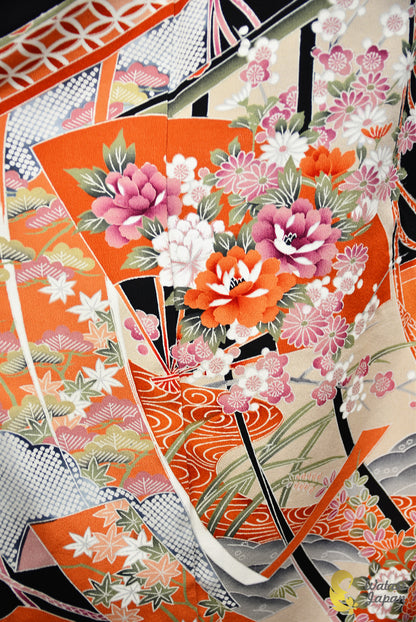 Kimono Abaya — Black Goshoguruma | Open Abaya & Sash