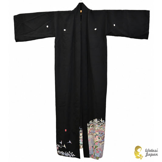 Kimono Abaya — Black Village Scene | Open Abaya & Sash