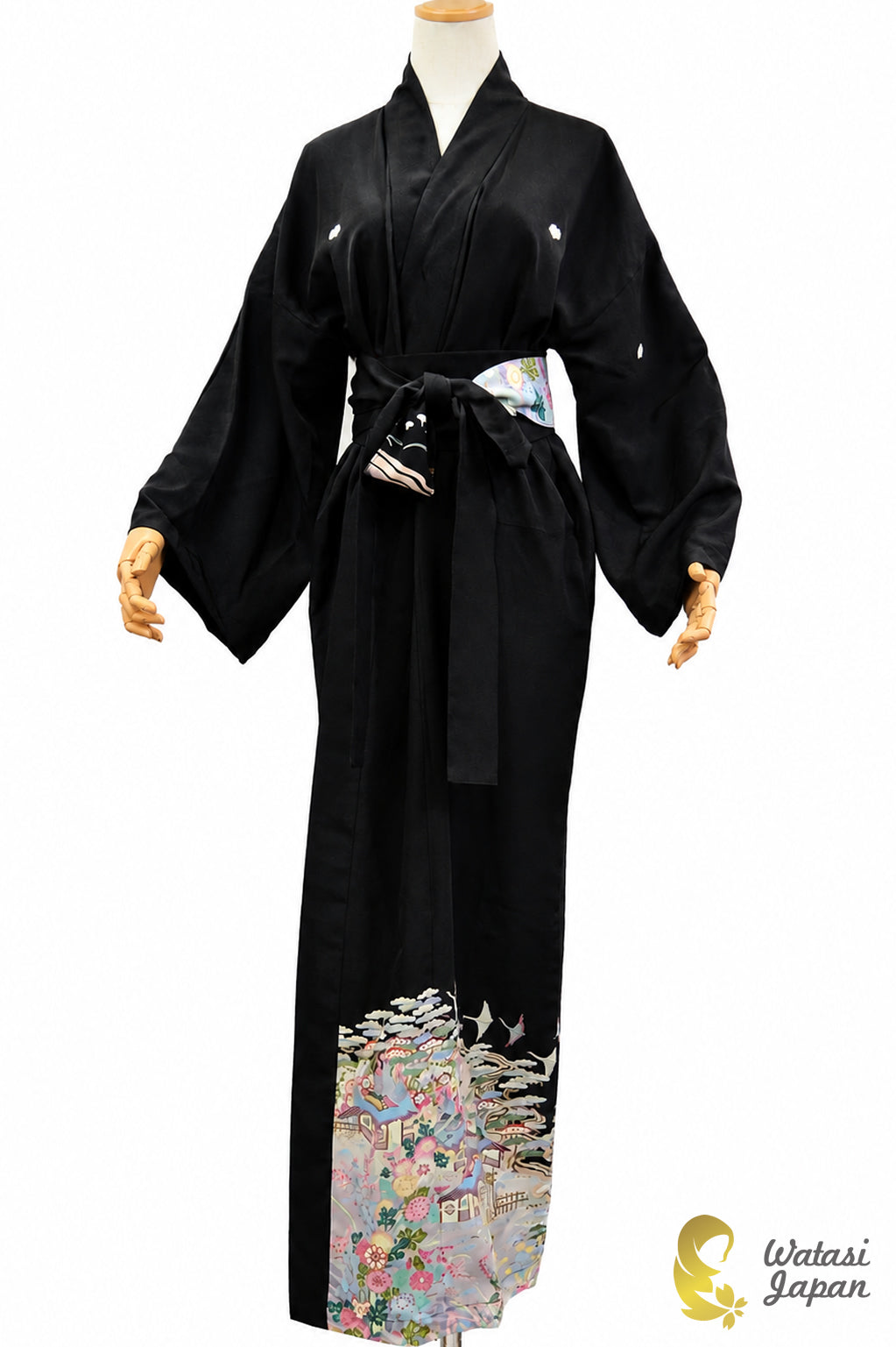 Kimono Abaya — Black Village Scene | Open Abaya & Sash