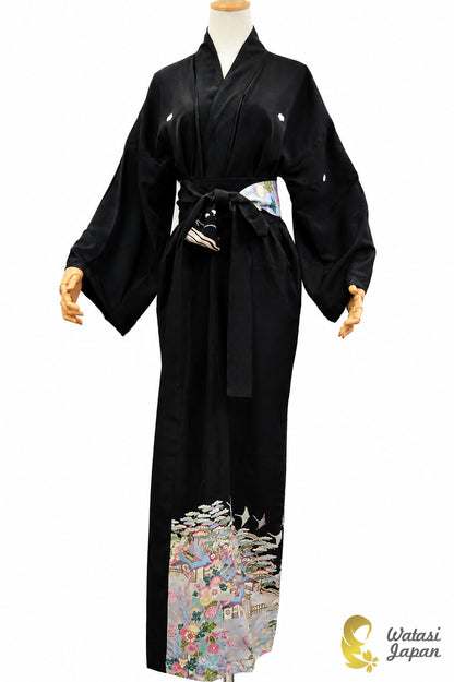 Kimono Abaya — Black Village Scene | Open Abaya & Sash