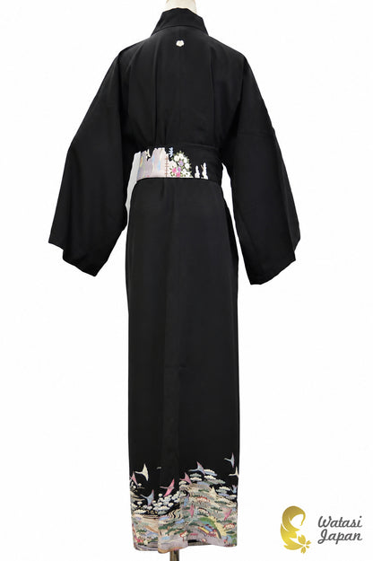 Kimono Abaya — Black Village Scene | Open Abaya & Sash