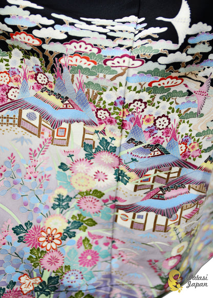 Kimono Abaya — Black Village Scene | Open Abaya & Sash