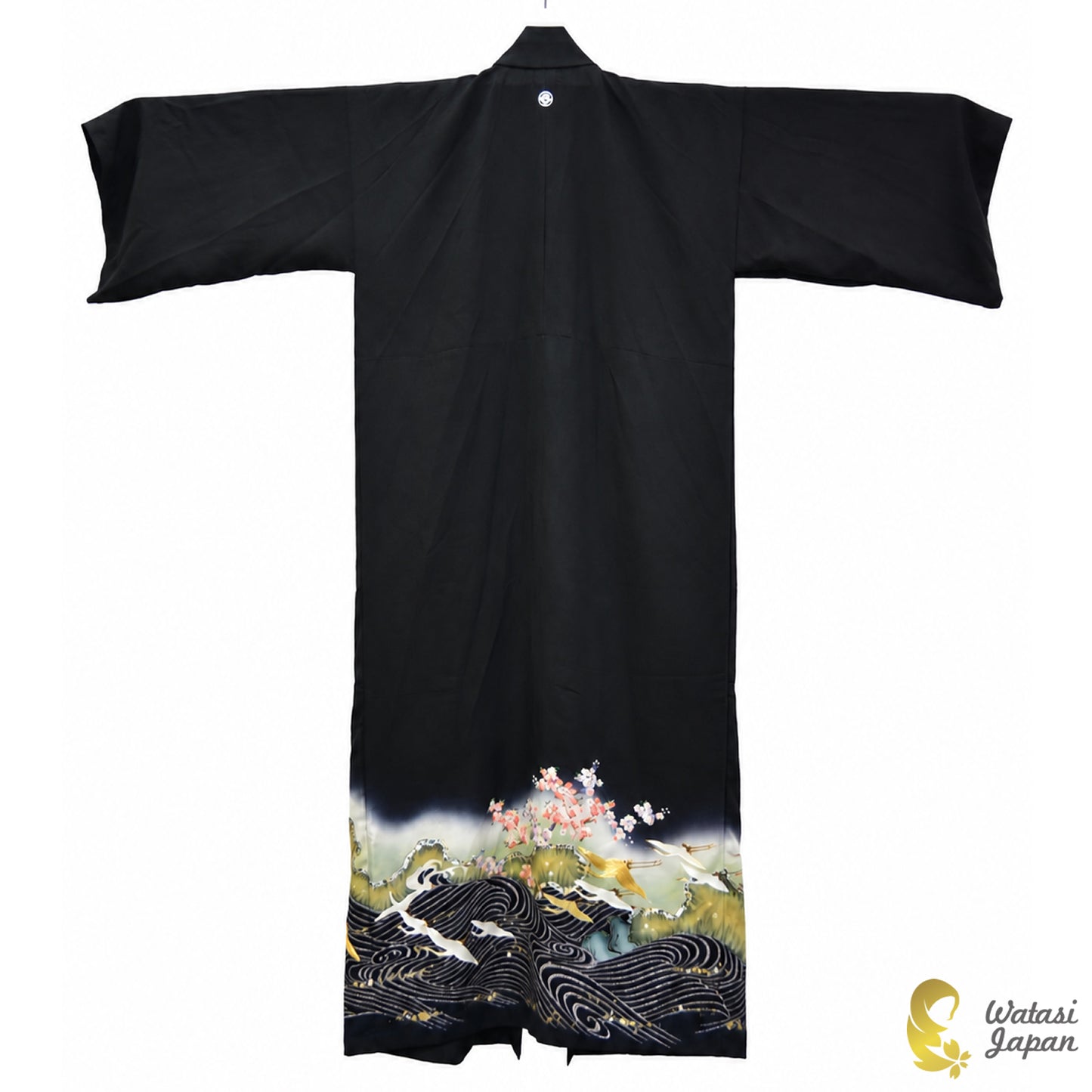 Kimono Abaya — Black Crane, Sakura & Maple | Open Abaya & Sash