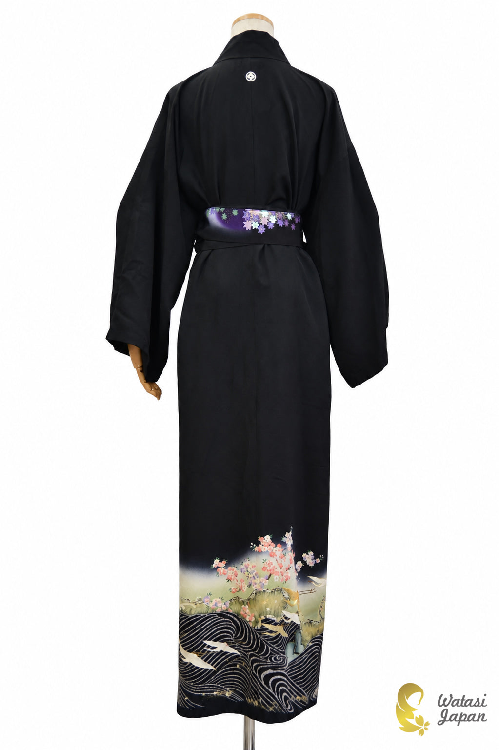 Kimono Abaya — Black Crane, Sakura & Maple | Open Abaya & Sash