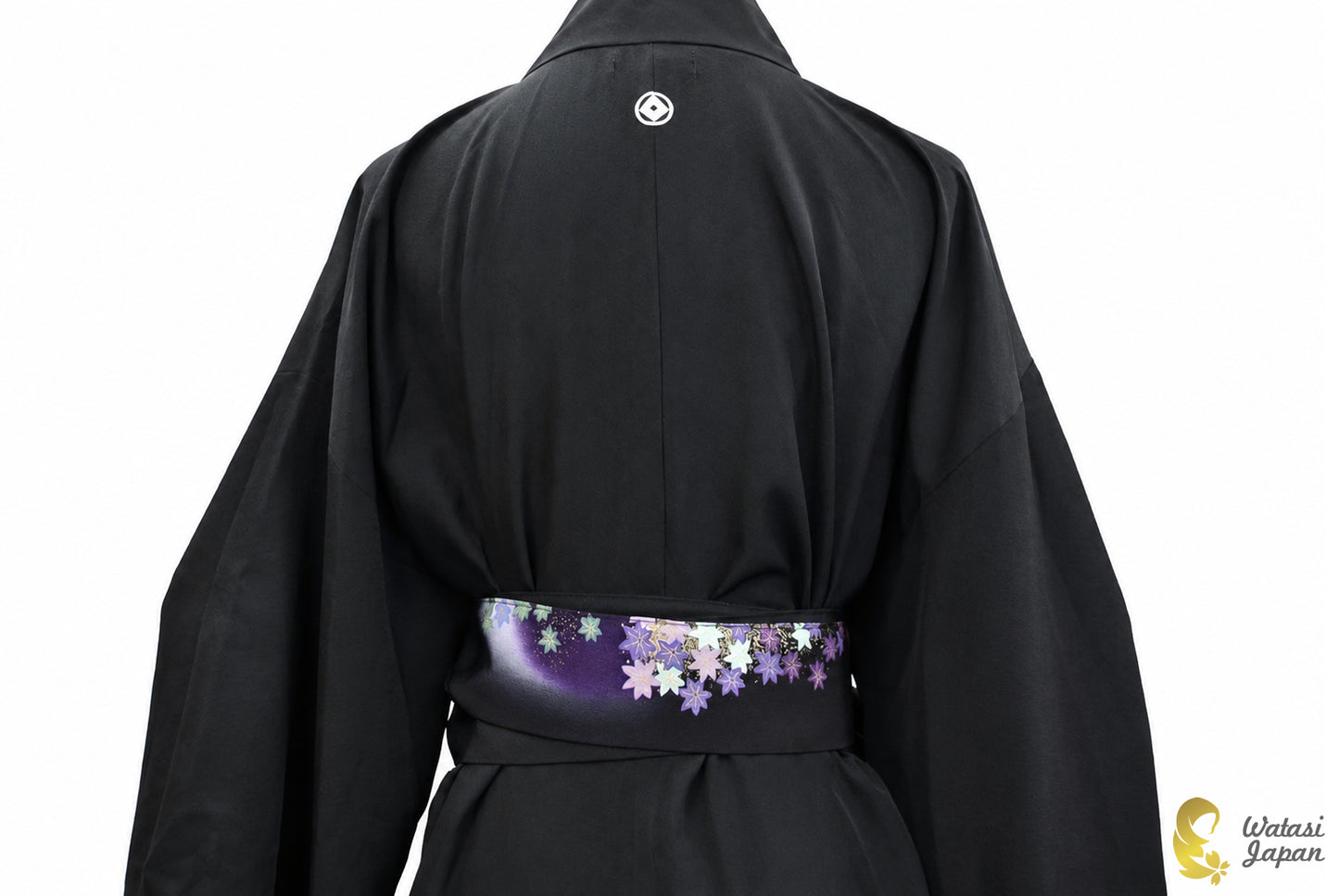 Kimono Abaya — Black Crane, Sakura & Maple | Open Abaya & Sash
