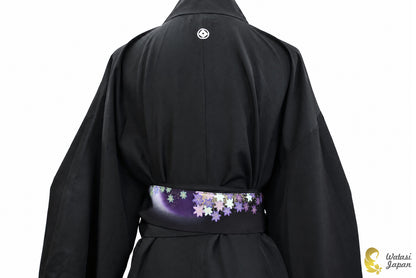 Kimono Abaya — Black Crane, Sakura & Maple | Open Abaya & Sash