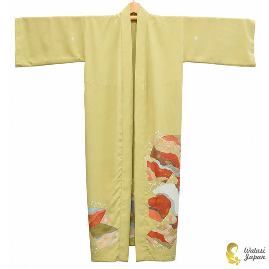 Kimono Abaya — Sage Yellow Abstract Patchwork | Open Abaya & Sash