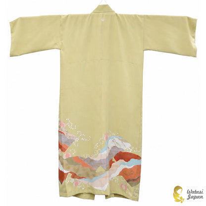 Kimono Abaya — Sage Yellow Abstract Patchwork | Open Abaya & Sash