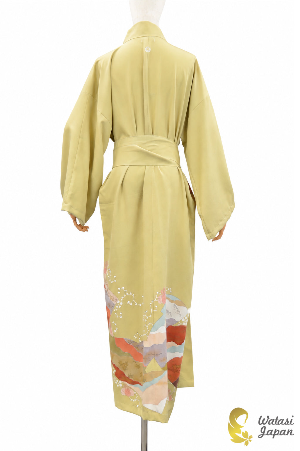 Kimono Abaya — Sage Yellow Abstract Patchwork | Open Abaya & Sash
