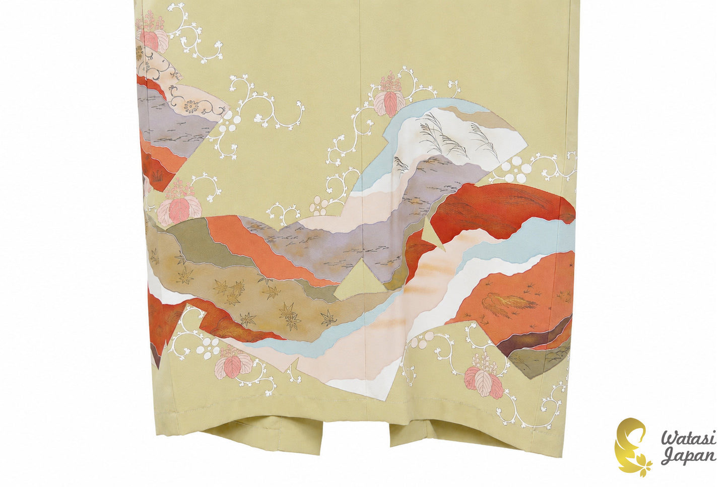 Kimono Abaya — Sage Yellow Abstract Patchwork | Open Abaya & Sash