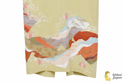 Kimono Abaya — Sage Yellow Abstract Patchwork | Open Abaya & Sash