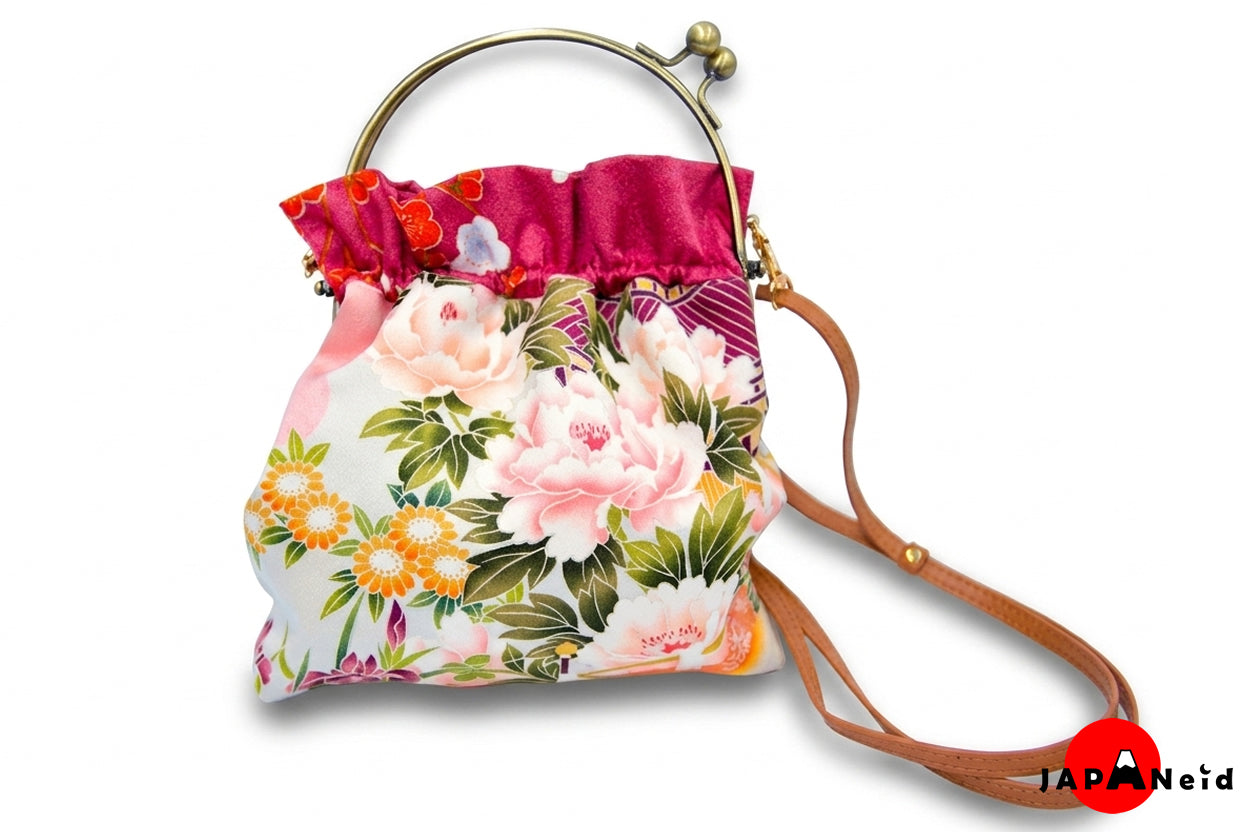 Kimono Gamaguchi Handbag — White × Floral