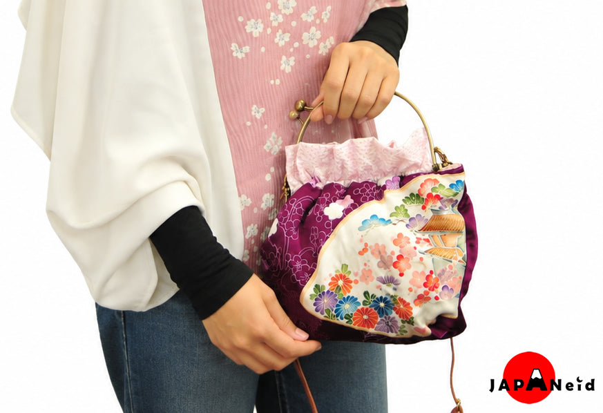 Kimono Clasp Bag — Purple × Sakura Pink