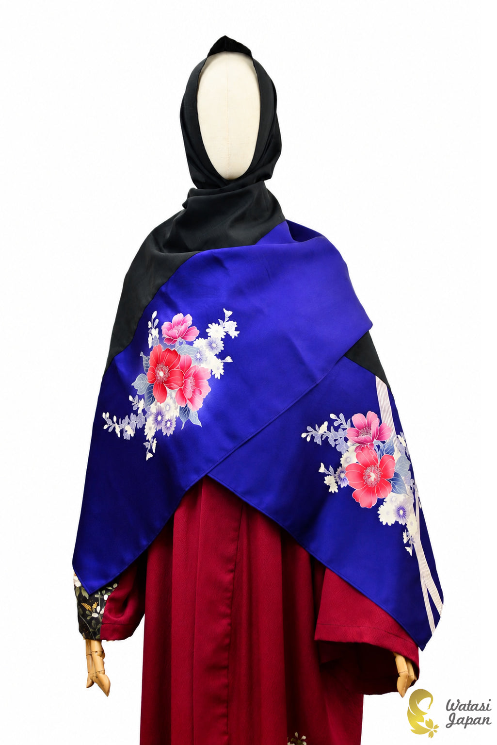 Shawl: Kimono Hijab — Royal Blue Tsubaki / Kimono Jewel