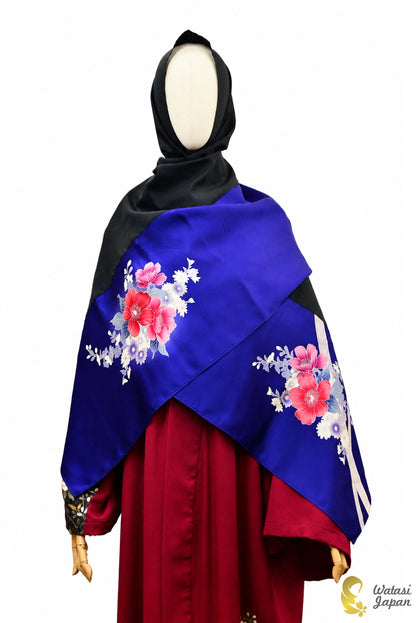 Shawl: Kimono Hijab — Royal Blue Tsubaki / Kimono Jewel
