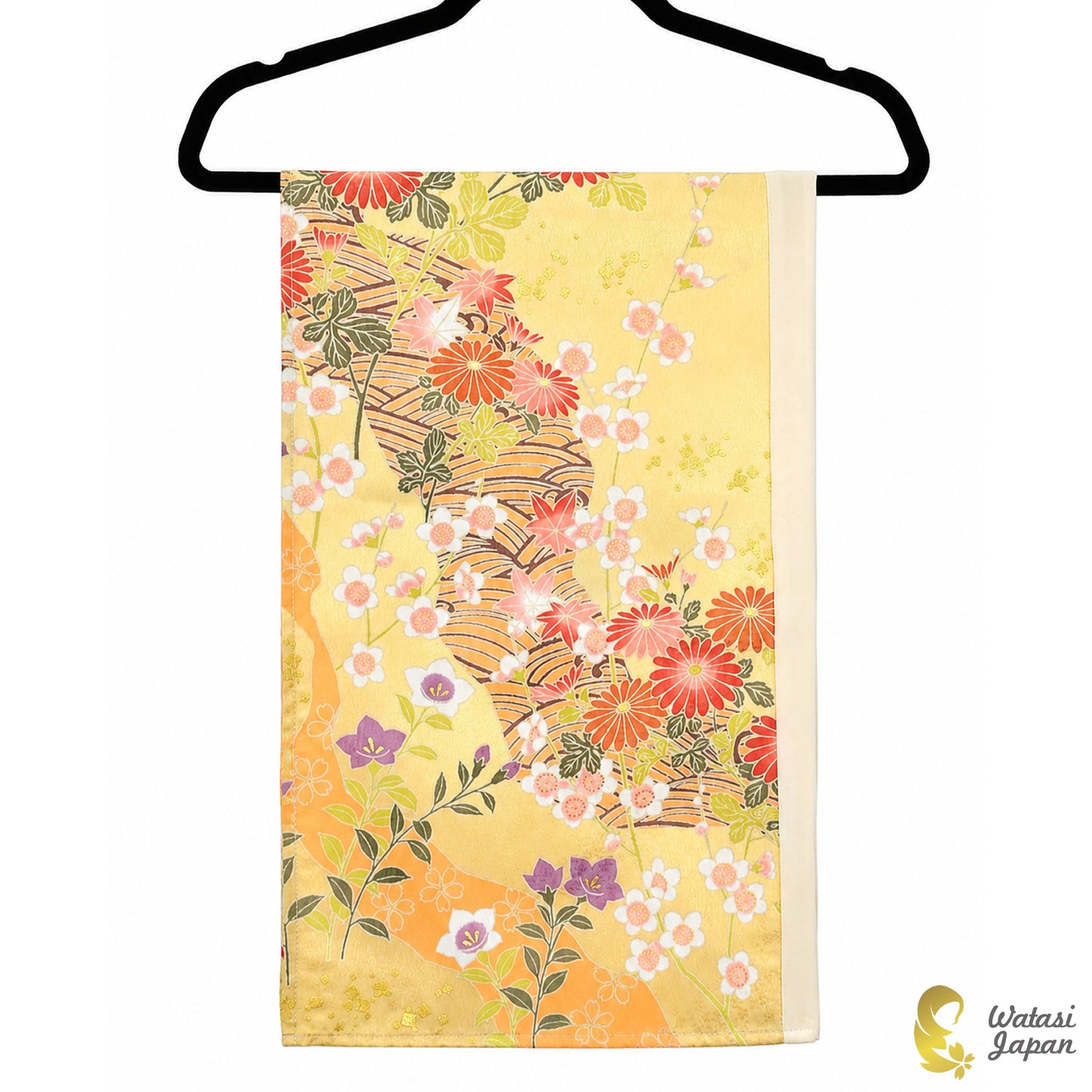 Shawl: Kimono Hijab — Pastel Yellow Kiku & Floral / Kimono Jewel