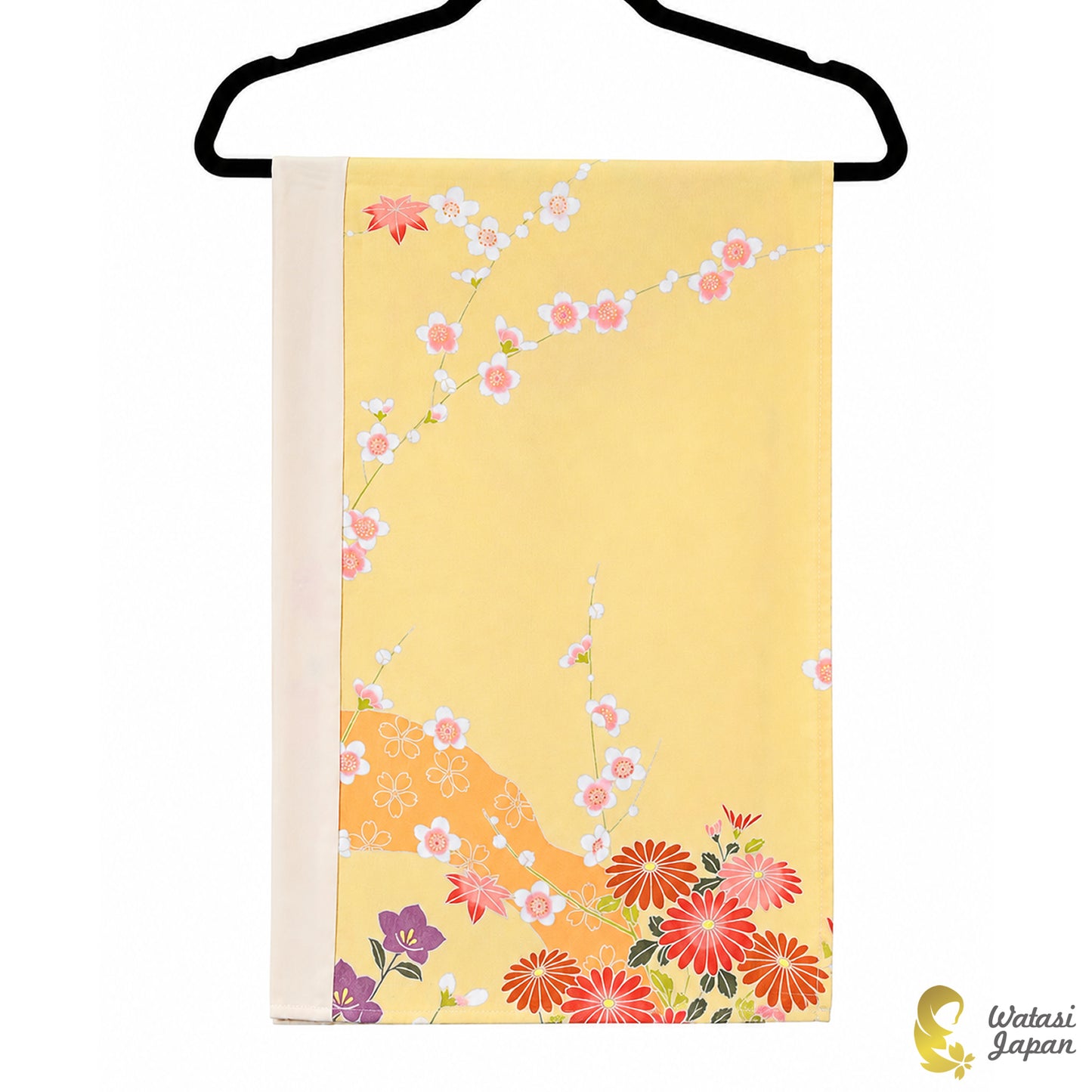 Shawl: Kimono Hijab — Pastel Yellow Kiku & Floral / Kimono Jewel