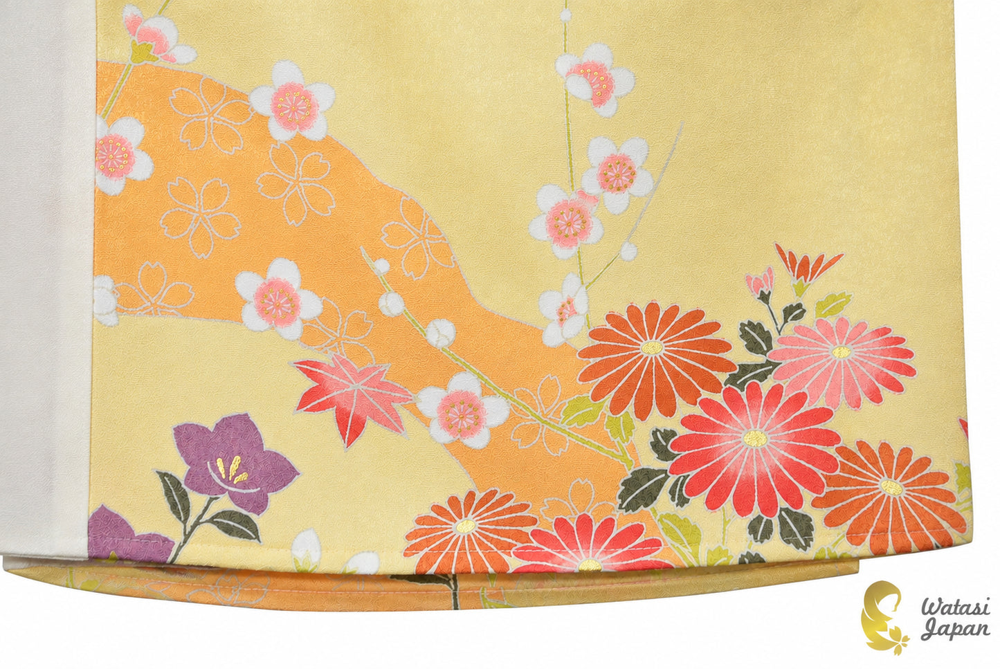 Shawl: Kimono Hijab — Pastel Yellow Kiku & Floral / Kimono Jewel
