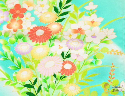 Shawl: Kimono Hijab — Turquoise Kiku Garden / Kimono Jewel