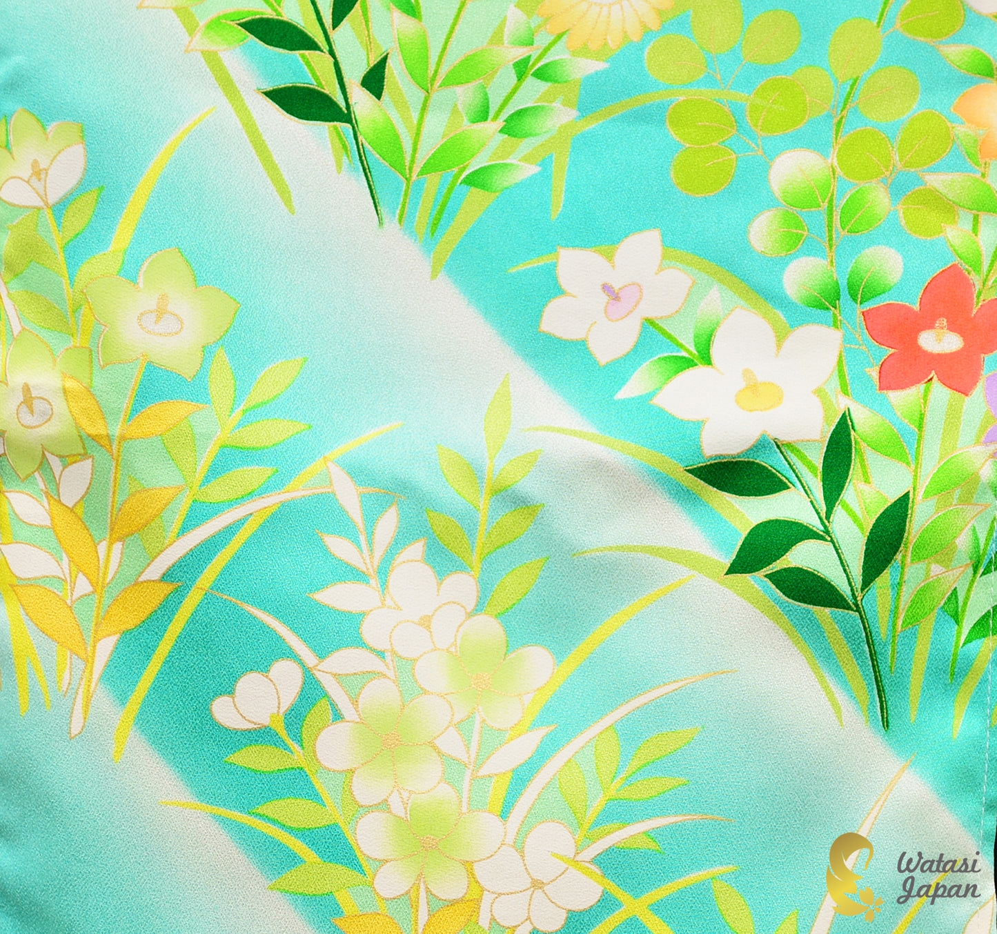 Shawl: Kimono Hijab — Turquoise Kiku Garden / Kimono Jewel