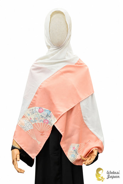 Shawl: Kimono Hijab — Salmon Pink Sensu / Kimono Jewel