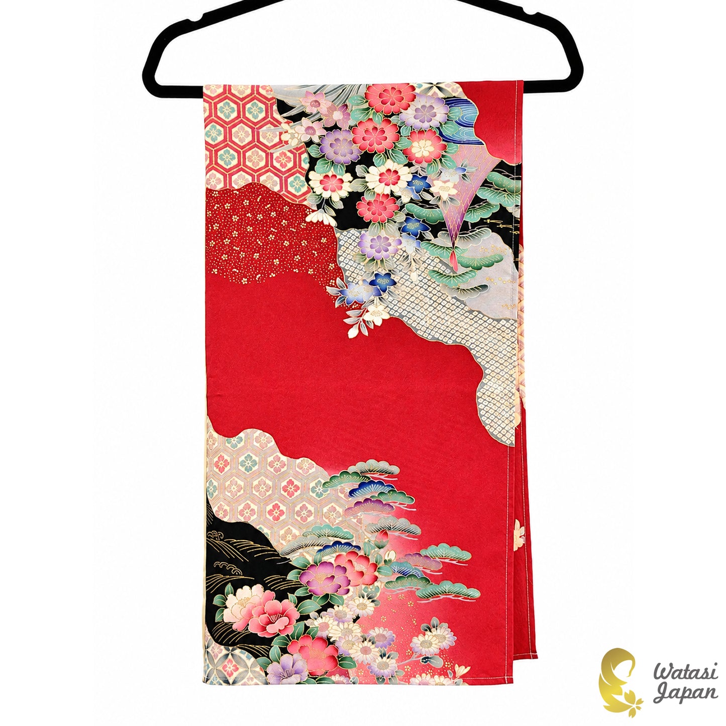 Square: Kimono Hijab — Crimson Festive Floral / Kimono Jewel