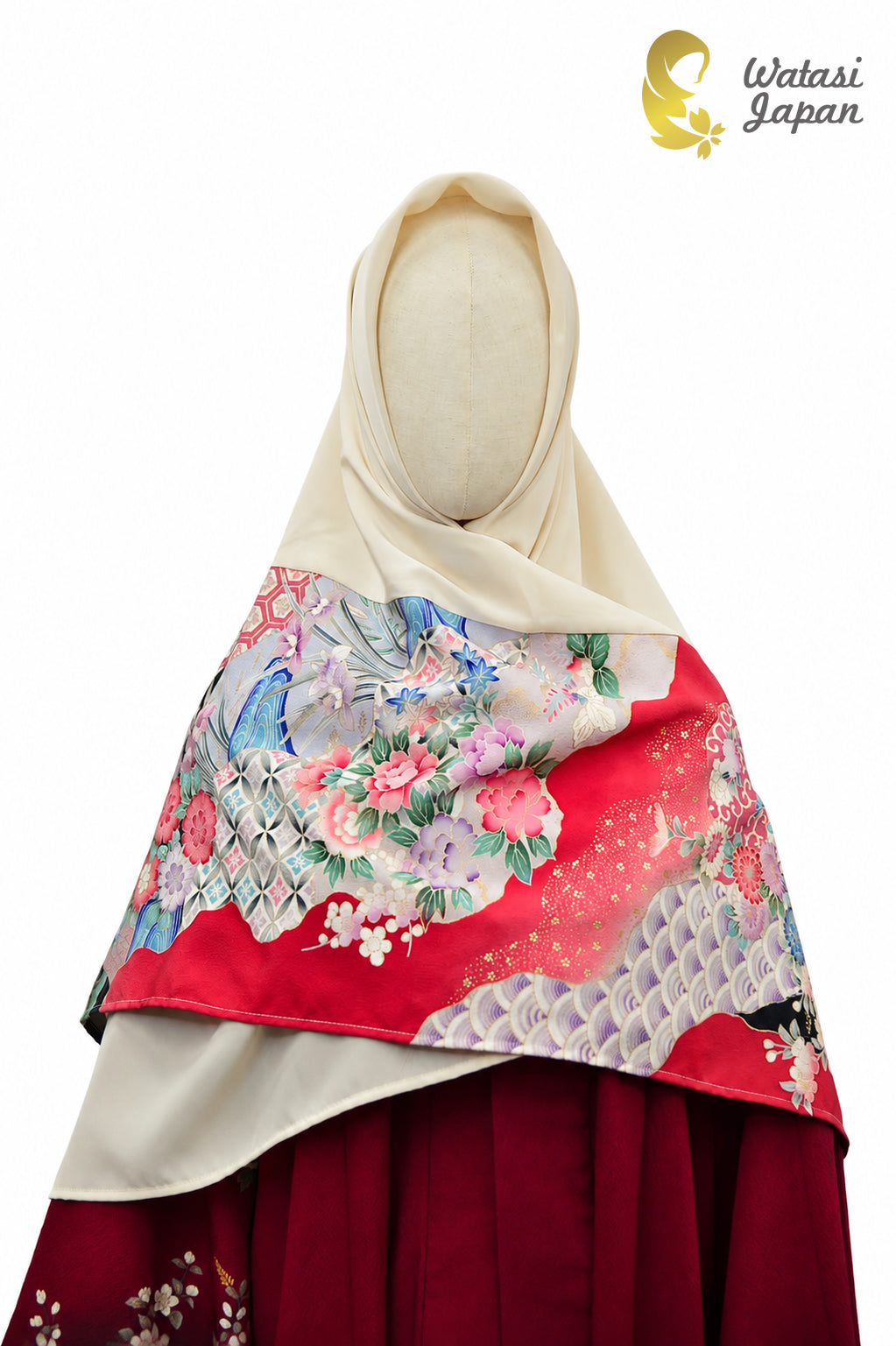 Square: Kimono Hijab — Crimson Festive Floral / Kimono Jewel