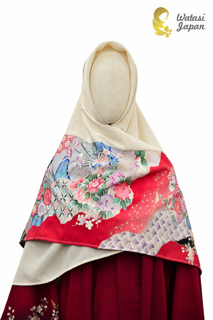 Square: Kimono Hijab — Crimson Festive Floral / Kimono Jewel